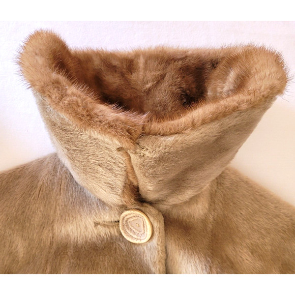 Vtg Brazotta Fur Collar Coat Tan 1950s Women’s M L Mad Men Classic Read 42" Long - Picture 6 of 15